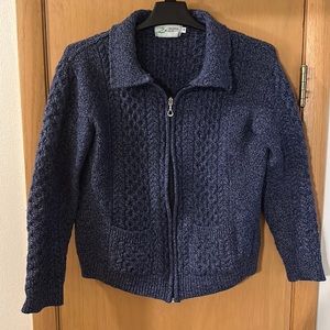 Original Aran Co Women’s Merino Wool Knit Irish Full Zip Sweater Blue Size XL